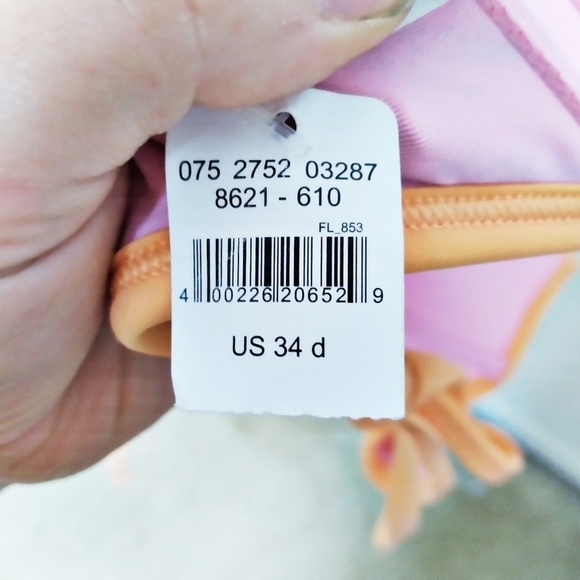 aerie Brooke Pink and Orange Tropical Print Push Up Halter Bikini Top Size 34D - Picture 6 of 8